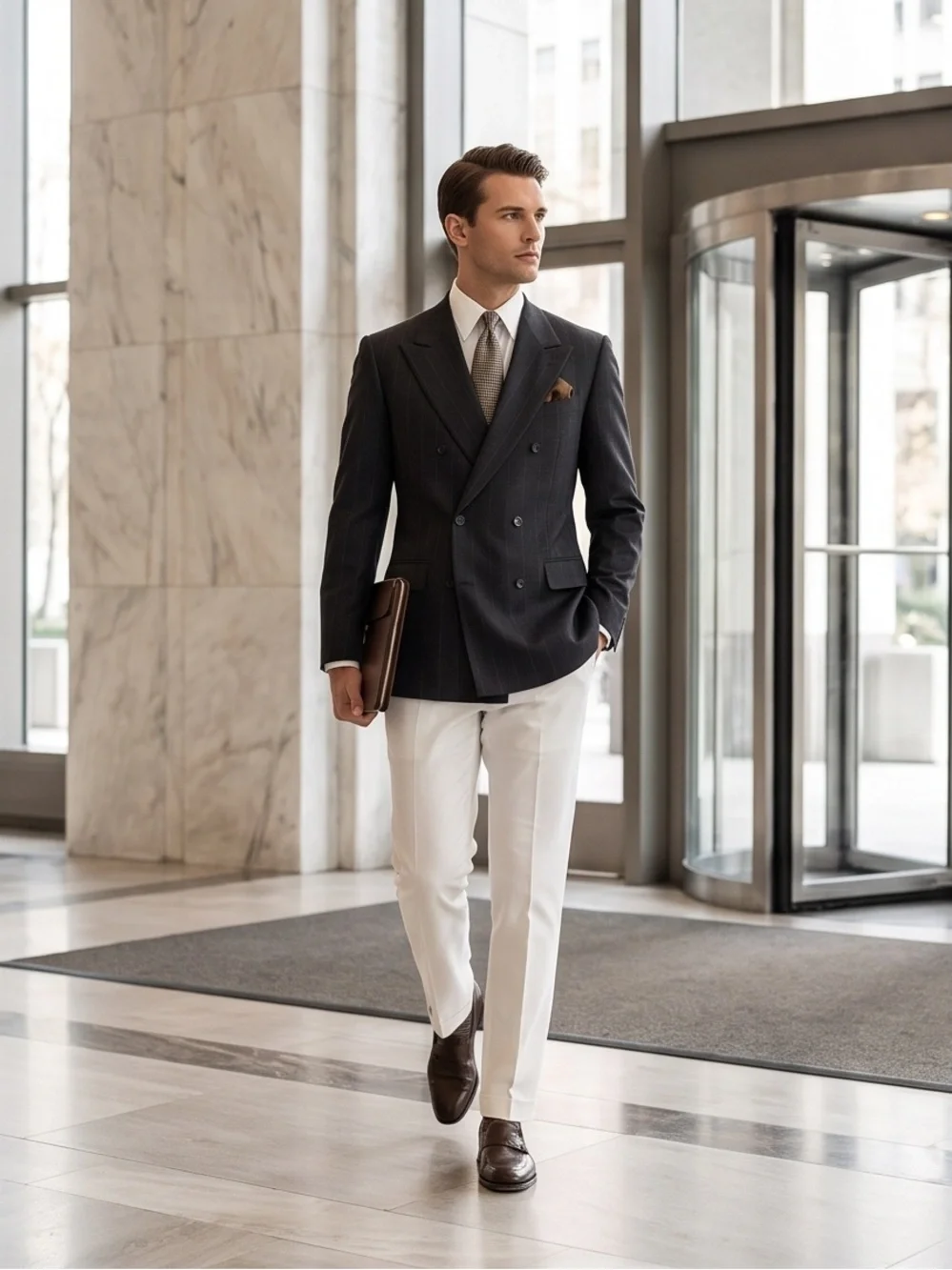 Men's Double-Breasted Navy Pinstripe Blazer